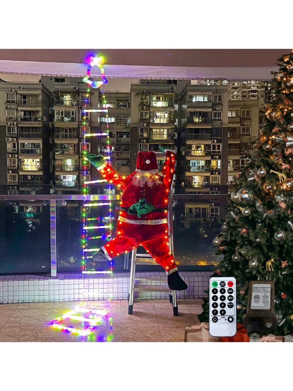 10ft LED Christmas Ladder Light with 5.6ft Hanging Santa Decor - Holiday Cheer!